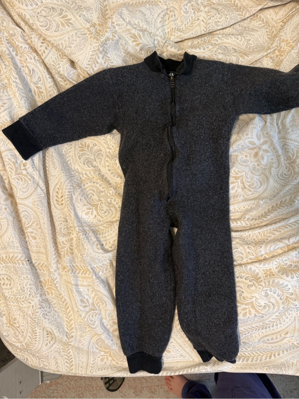 Kids Dark Gray One-Piece Zip Fleece Romper